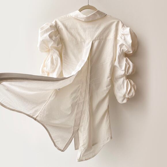 La Robe Santon by Jacquemus : Puff Sleeve Soeula Curved Hem Mini Dress : Sz 38 - Picture 10 of 16